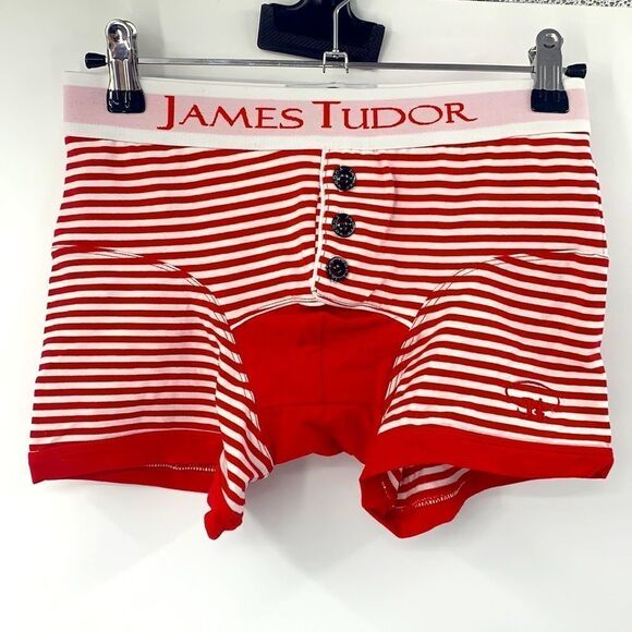 James Tudor Boxer Briefs‎ Red/White Stripe Sz XS - Picture 1 of 5